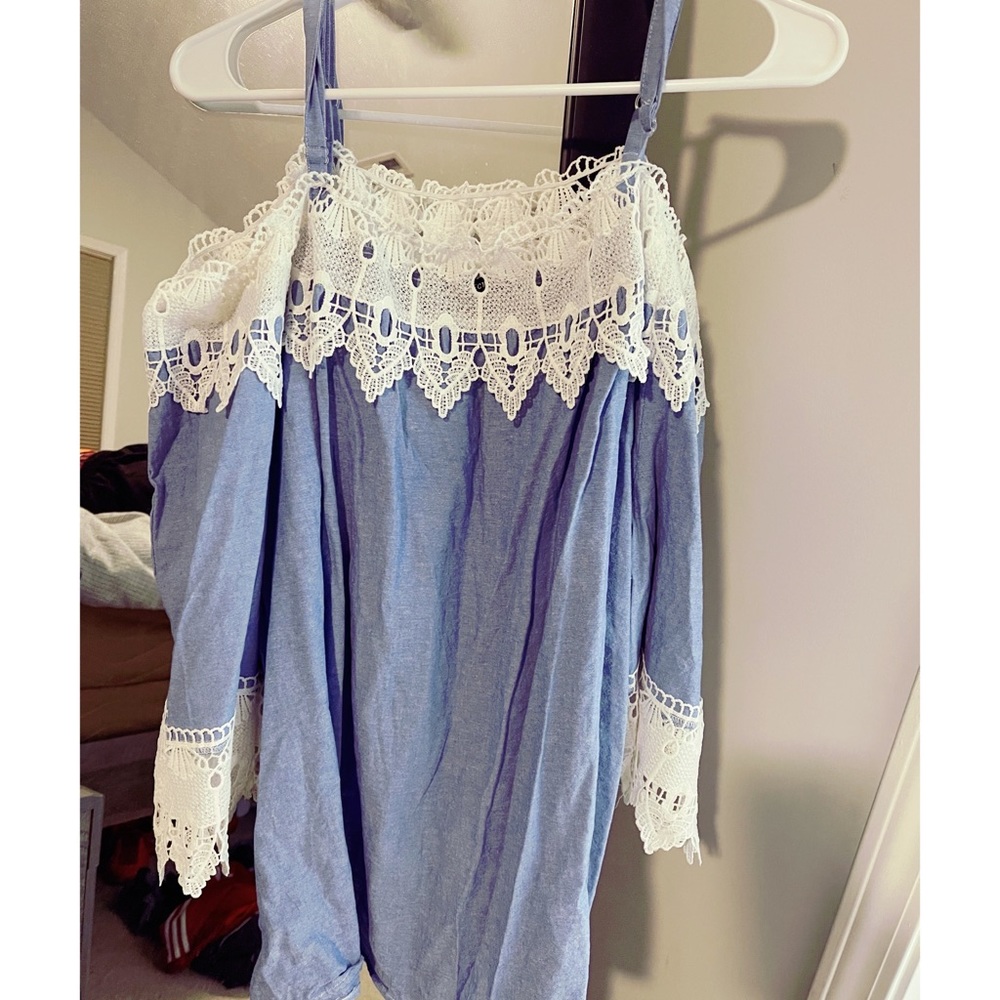 Denim/Lace Off the Shoulder Top